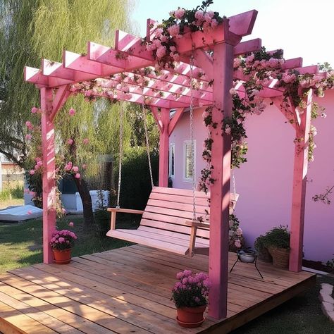 Easy Small Garden Ideas, Sustainable Flowers, Raised Garden Beds Diy, Home Garden Design, Garden Yard Ideas, Outdoor Decor Backyard, Pink Wall, Pink Houses, Small Gardens