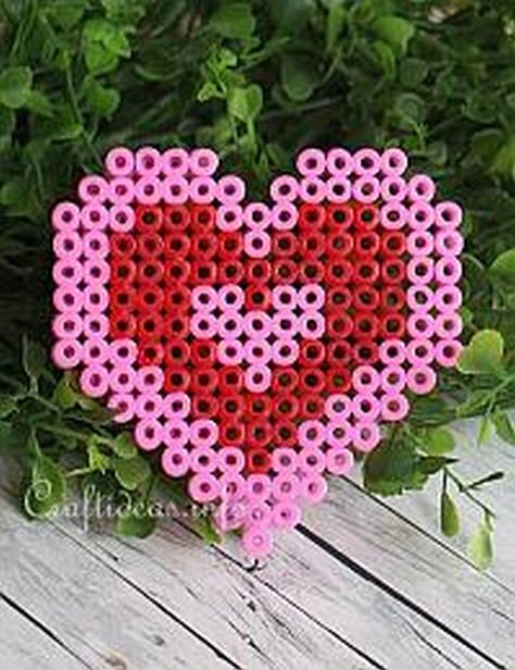 Valentine Heart Craft Pattern Heart Perler Bead Patterns, Perler Pattern, Melt Beads Patterns, Hamma Beads Ideas, Heart Craft, Easy Perler Bead Patterns, Pokemon Perler Beads, Kid Life, Easy Perler Beads Ideas