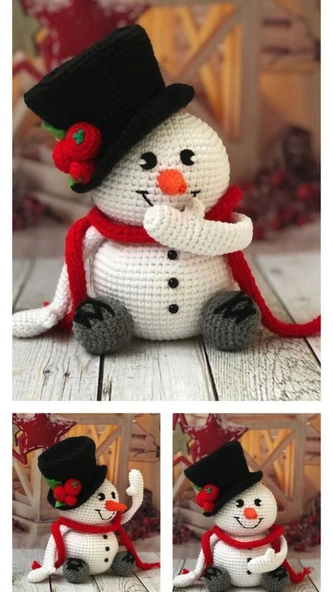 Crocheted Snowman, Crochet Christmas Ornaments Free, Snowman Crafts Diy, Christmas Crochet Patterns Free, Amigurumi Christmas, Snowman Pattern, Crochet Snowman, Crochet Xmas, Crochet Christmas Decorations