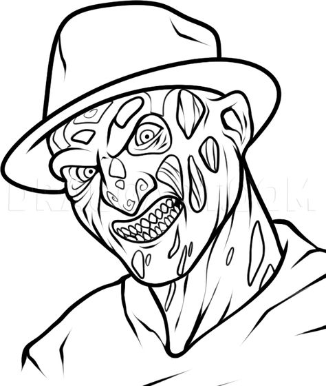 Weird Drawings Easy, Fred Kruger, Freddy Krueger Drawing, Freddy Krueger Tattoo, Scream Drawing, Scary Coloring Pages, Freddy Krueger Art, Horror Movie Tattoos, Scary Drawings