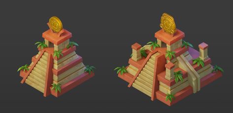 ArtStation - Isometric Aztec Temples (2 levels) Minecraft Aztec, Temple Minecraft, Aztec Temple, Aztec Pyramids, Minecraft Buildings, Minecraft, Concept Art, Temple, Photoshop