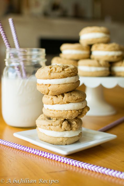 Soft-baked peanut butter cookies filled with fluffy maple buttercream! Now that it’s officially November and Thanksgiving is basically right around the corner, I think it’s important for us to talk about the things we are most thankful for…family…friends…health…peanut butter and maple syrup… What? Don’t look at me like that. Peanut butter and maple syrup is probably one of the best combos ever discovered on... Read More Pumpkin Buttercream Frosting, Cookie Filling, Butter Sandwich Cookies, Pumpkin Buttercream, Maple Buttercream, Peanut Butter Sandwich Cookies, Butter Sandwich, Cookie Sandwiches, Chewy Peanut Butter Cookies