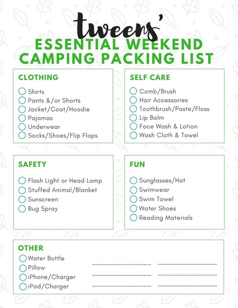 Give tweens some ownership over packing for a camping trip with this printable. It's designed for a girl but can be modified for boys easily. Please credit me if you use this. Thanks for Pinning! :) Summer Camp Packing List, Summer Camp Packing, Sarcastic Comebacks, Camp Packing, Pack List, Short Hair Accessories, Camping Packing List, Camping List, Packing Checklist