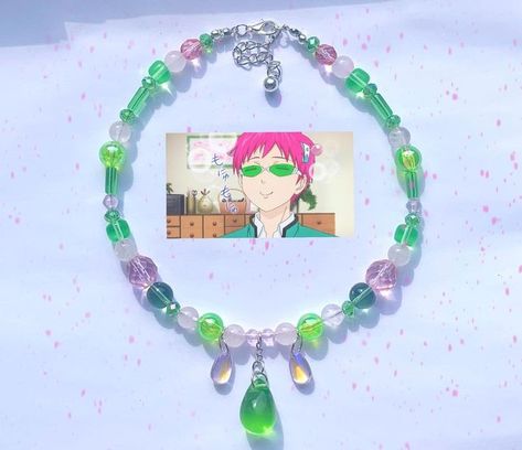 Anime Saiki, Anime Necklace, K Necklace, Saiki K, Diy Collier, Anime Jewelry, Y2k Jewelry, Necklace Beads, Aesthetic Tiktok