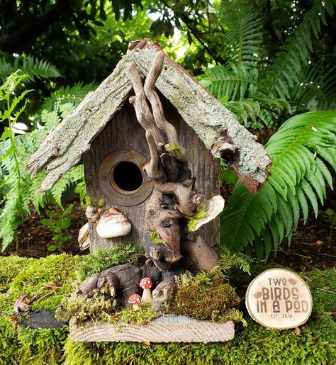 Carved Mushrooms, Fairy Birdhouse, Driftwood Birdhouse, Unique Birdhouses, Rustic Birdhouses, Bird Houses Ideas Diy, Beautiful Birdhouses, Birdhouses Rustic, Bird House Feeder