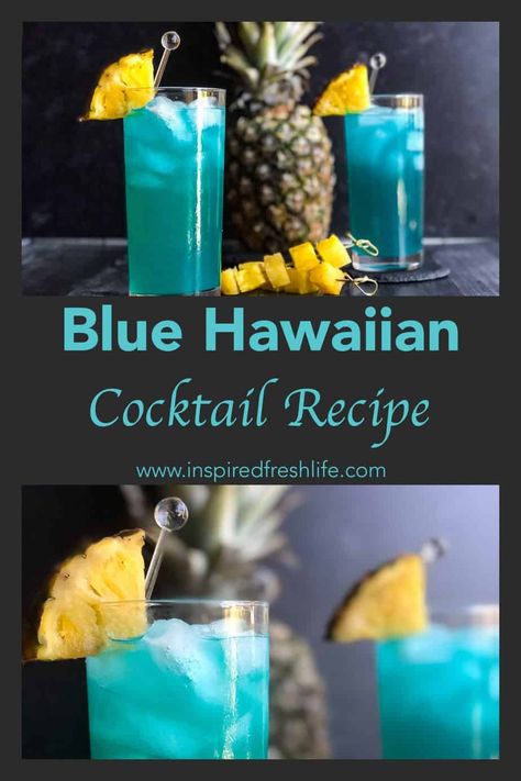 The Blue Hawaiian is a classic cocktail for sitting poolside, or perhaps even oceanside. It’s fruity, a little sweet, and simply beautiful. Just look at that color, would you? #cocktail #bluehawaiian #inspiredfreshlife Blue Hawaiian Pitcher Recipe, Blue Hawaiian Drink Recipe Pitcher, Blue Hawaiian Drink, Blue Hawaiian Cocktail, Hawaiian Drinks, Hawaiian Cocktails, Creamy Cocktails, Rum Recipes, Hawaiian Punch