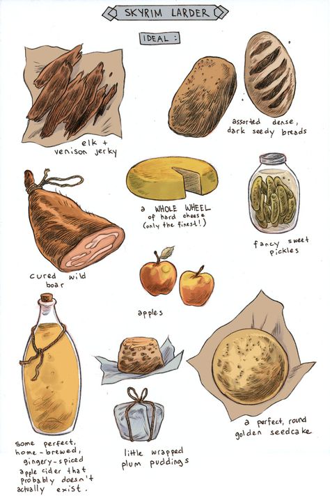 Marian Churchland, Skyrim Food, Citate Harry Potter, Fantasy Props, Prop Design, Food Drawing, 판타지 아트, Food Illustrations, Skyrim