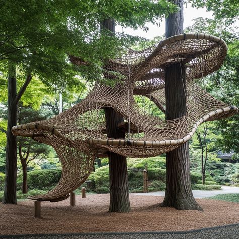 Tree House Nets, Climbing Playground, Climbing Garden, Tree Net, Animal Architecture, Environmental Architecture, Tree Structure, Climbing Trees, Natural Swimming Ponds