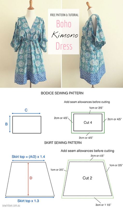 Sewing Summer Dresses, Summer Dress Sewing Patterns, Diy Sy, Free Sewing Pattern, Diy Vetement, Dress Tutorials, Skirt Patterns Sewing, Sewing Skirts, Boho Kimono