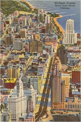 size: 18x12in Art Print: Michigan Avenue, Chicago, Illinois : Travel Chicago Postcard, Chicago Graphic Design, Michigan Avenue Chicago, Illinois Travel, Chicago Aesthetic, Chicago Wall Art, Chicago Summer, Chicago Poster, Chicago Print