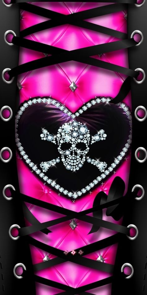 Pink Skull Wallpaper, Sugar Skull Art Drawing, Heart Corset, Sugar Skull Wallpaper, 2000s Wallpaper, Diamond Skull, Y2k Background, Heart Cushion, Skull Art Drawing