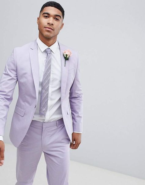 Asos Design ASOS DESIGN wedding skinny suit jacket in stretch cotton in lilac #affiliate Purple Mens Suit, Mens Suit For Wedding, Lavender Suit, Suits Groom, Suit For Wedding, Suits Formal, Purple Suits, Formal Fashion, Suits Men