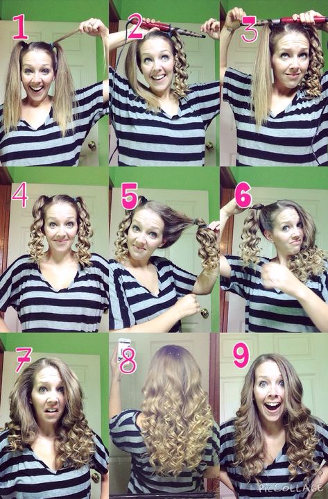 Quick and easy curls using a curling wand! Curl each pigtail with the curling wand going away from your face. It will look like you spent a lot of time on your hair when you didn't and the best part is you don't have to spend forever sectioning off your hair! Curl Hair With Straightener, Using A Curling Wand, Easy Curls, Curl Your Hair, Curling Wand, Wand Curls, Hair Dos, Curled Hairstyles, Hair Skin