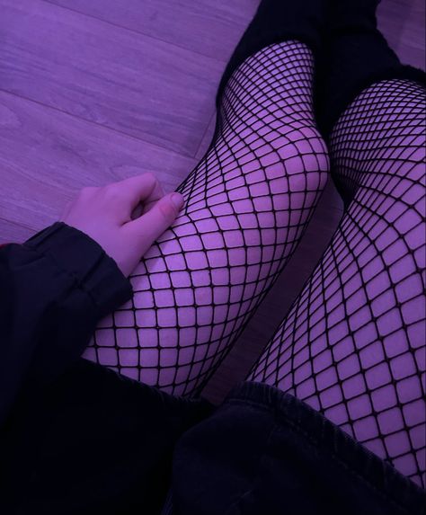 Stockings Aesthetic Outfits, Fishnet Stockings Outfit Aesthetic, Thigh Pics With Led Lights, Fishnet Aesthetic, Fishnets Aesthetic, Knee High Socks Aesthetic, Legs Aesthetic, Shorts And Fishnets, Fishnet Stockings Outfit