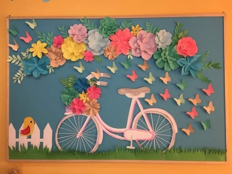 Bulletin Board Ideas For Toddlers, Spring School Decorations, Spring Mural, Spring Bulletin Board Ideas, School Board Decoration, Spring Classroom, Art Classroom Decor, Preschool Classroom Decor, Door Decorations Classroom