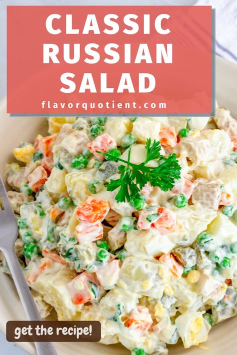 Salad Russe Recipe, European Salad Recipes, International Salad Recipes, Romanian Salad, Salad Russe, Macedonian Salad, Sarah Salad Recipe, Russian Salads, Salad Olivier