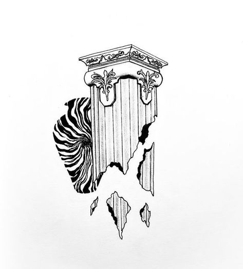 Corinthian Pillar Tattoo, Greek Pillar Tattoo Design, Greek Pilar Tattoo, Greek Columns Tattoo, Pillar Tattoo Design, Greek Pillars Drawing, Column Tattoo Design, Roman Architecture Tattoo, Pillar Sketch