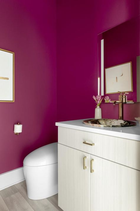 Colorful and Fun | HGTV Magenta Bathroom Walls, Magenta Laundry Room, Magenta Wall Color, Magenta Wall Paint, Magenta Paint Colors, Pink Bathroom Paint, Colorful Powder Room, Plum Bathroom, Magenta Paint