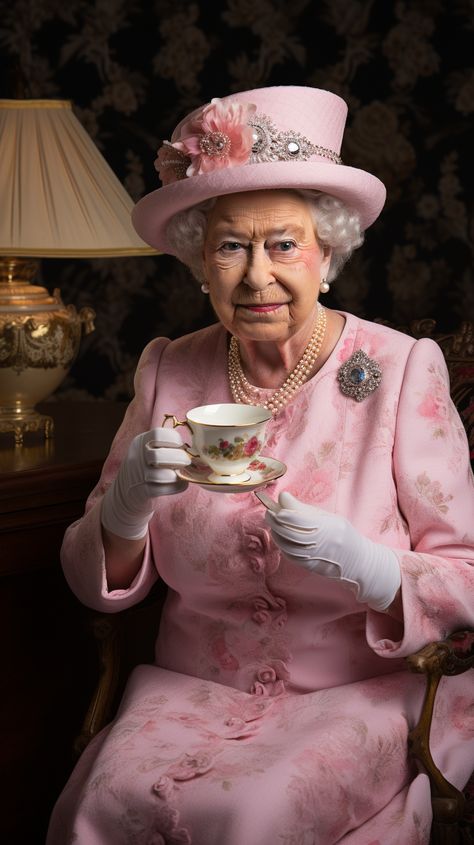 Queen Elizabeth II drinking tea Queen Tea Party, Queen Elizabeth Ii Sister, Queen Elizabeth Portrait, Queen Elizabeth Birthday, Queen Elizabeth Photos, Royal Family Fashion, Rainha Elizabeth Ii, English Royal Family, Royal Family England