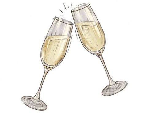 Champagne Art Illustration, Prosecco Illustration, Wine Glass Clipart, Champagne Clipart, Flute Drawing, Wine Clipart, Champaign Glasses, Bottle Drawing, Happy Birthday Greetings Friends