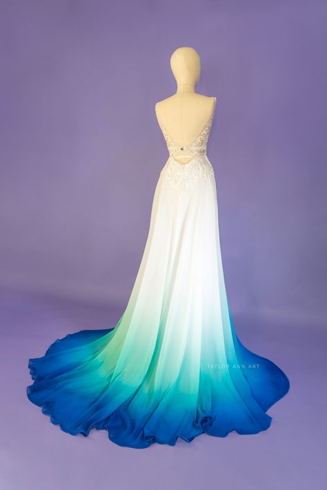 Dipped Wedding Dress, Teal Wedding Dress, Turquoise Wedding Dresses, Canvas Bridal, Dye Wedding Dress, Color Cian, Sheath Bridal Gown, Ombre Wedding Dress, Ombre Gown