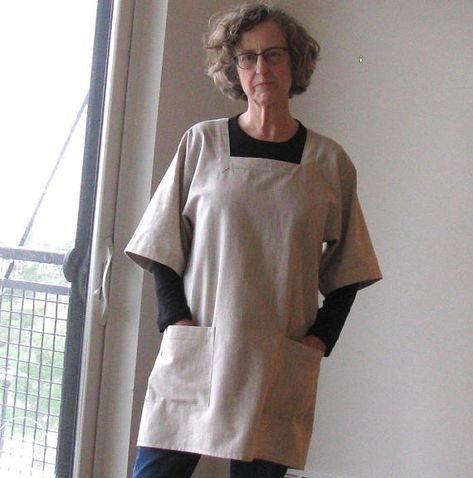 Japanese Style Kappogi Apron Smock Made To Order Charcoal or Japanese Apron Pattern, Ladys Mantle, Linen Pinafore Apron, Japanese Style Apron, Smock Apron, Japanese Apron, Lady's Mantle, Play Cafe, Pinafore Apron