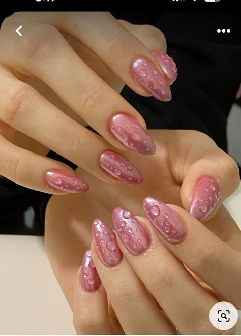 Water Droplets Nails, Pink Bubble Nails, Hot Pink Nail Designs Summer, Pink Glazed Donut, Nails Apres, Chrome Nail Design, Gel X Nail, Almond Gel Nails, Bubble Nails