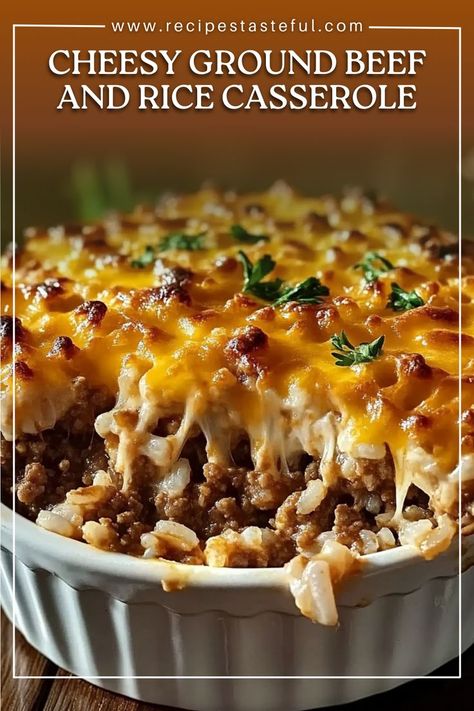 This Cheesy Ground Beef and Rice Casserole is a comforting and hearty meal perfect for busy weeknights. Made with ground beef, rice, and melted cheddar cheese, this dish is sure to be a family favorite. French Onion Ground Beef And Rice Casserole, Carniover Diet, French Onion Ground Beef And Rice, Beef Rice A Roni, Ground Beef Rice Recipes, Hamburger And Rice Casserole, Hamburger And Rice Recipes, Ground Beef And Rice Casserole, Cheesy Ground Beef And Rice