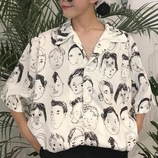 Buy LINSI Print Short-Sleeve Blouse at YesStyle.com! Quality products at remarkable prices. FREE Worldwide Shipping available! Mode Harajuku, Painted Clothes, Mode Inspiration, Retro Outfits, Matilda, Look Cool, Short Sleeve Blouse, White Shirt, Diy Clothes