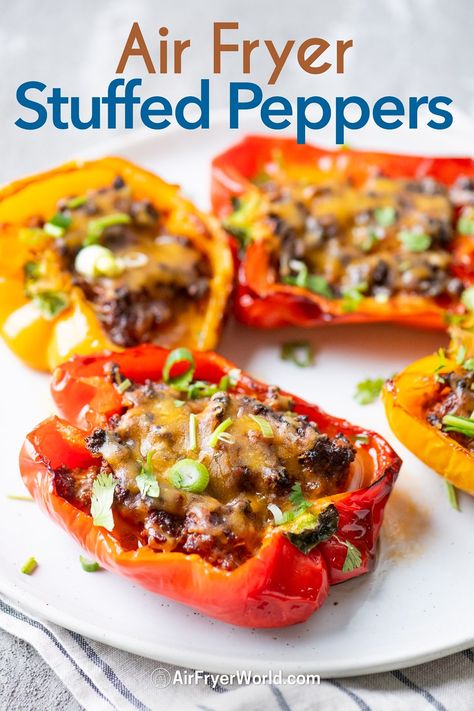 Air Fryer Stuffed Peppers, Stuffed Bell Peppers Ground Beef, Fried Tacos, Fried Peppers, Easy Stuffed Peppers, Taco Stuffed Peppers, Stuffed Peppers Recipe, Bell Pepper Recipes, Air Fry Recipes