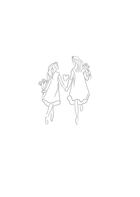 Drawings Of Mom And Daughter, Mother And Daughter Silhouette Tattoo, Mom Daughter Silhouette Tattoo, Mom And Daughter Silhouette Tattoo, Aesthetic Mother Daughter Tattoos, Mami Tatoos, Small Back Tattoos For Men, Mother Daughter Line Art, Mom And Daughter Silhouette