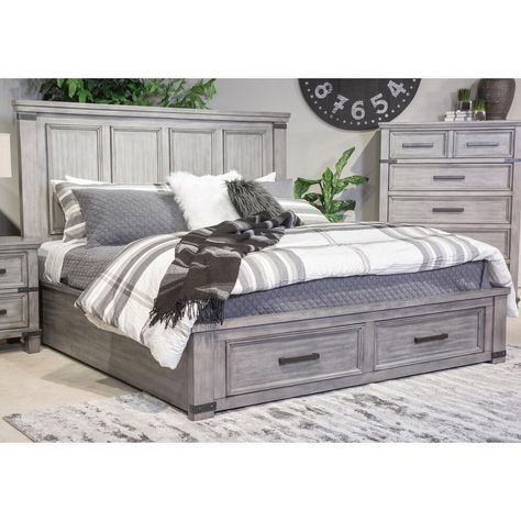 King Size Bed Master Bedrooms, Urban Farmhouse Style, Sustainable Living Room, Grey Bedroom Set, King Size Bedroom Sets, Grey Bedroom Furniture, King Sized Bedroom, King Storage Bed, Wood Bedroom Furniture