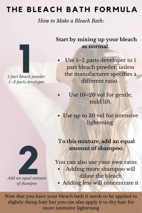 How to Do a Bleach Bath for Your Hair - HubPages Bleach Wash Hair, Bleach Bath Hair, Bleach Shampoo, Diy Bleach Hair, Bleaching Hair At Home, Shades Formulas, Bleach Bath, Blonde Hair At Home, Bleaching Hair