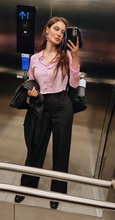 Pink shirt, black pants Pink Blouse Black Pants Outfit, Pink Shirt And Black Pants, Black Suit Pink Shirt, Classic Pink Business Shirt, Pink Button-up Dress Shirt For Work, Interview Outfit Women, Women Black Pants, Interview Outfits Women, Blazer Pink