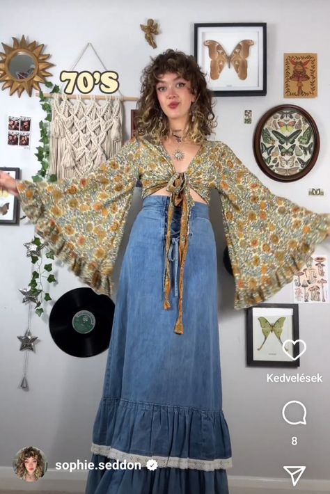 Boho Maximalism Outfits, Knitting Moodboard, Sewing Motivation, Sun Outfits, Long Vintage Dress, Lgbtq Fashion, 70s Inspired Fashion, Earthy Outfits, Hippie Vibes