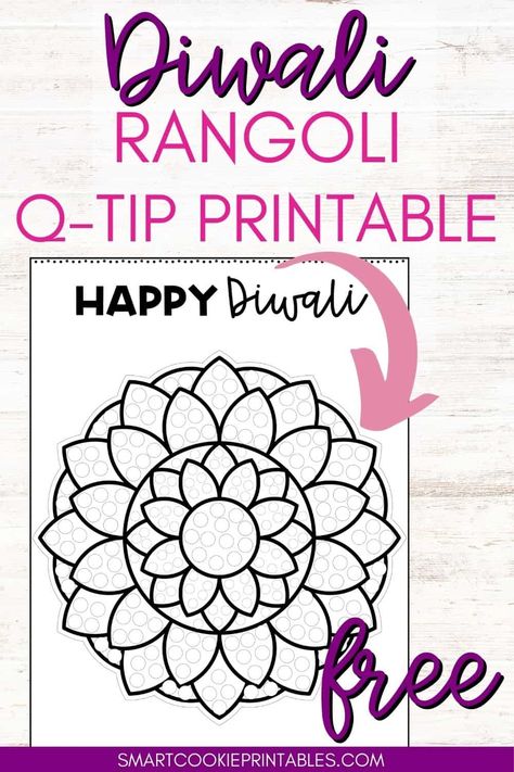 Free Diwali Rangoli Q-Tip Painting Printable Craft - Smart Cookie Printables Qtip Painting, Q Tip Art, Around The World Crafts For Kids, Diwali For Kids, Happy Diwali Rangoli, Painting Crafts For Kids, Diwali Activities, Poster Rangoli, Dragon Fly Craft