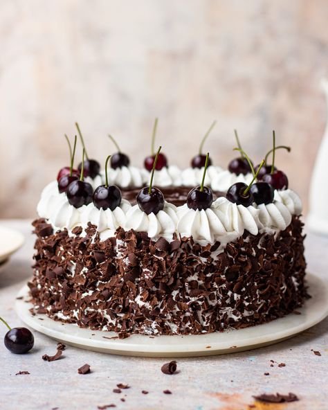 Black Forest Cherry Cake, Bake With Shivesh, Cake At Home, Chocolate Cherry Cake, Cherry Syrup, Canned Cherries, Eggless Baking, Black Forest Cake, Cherry Cake