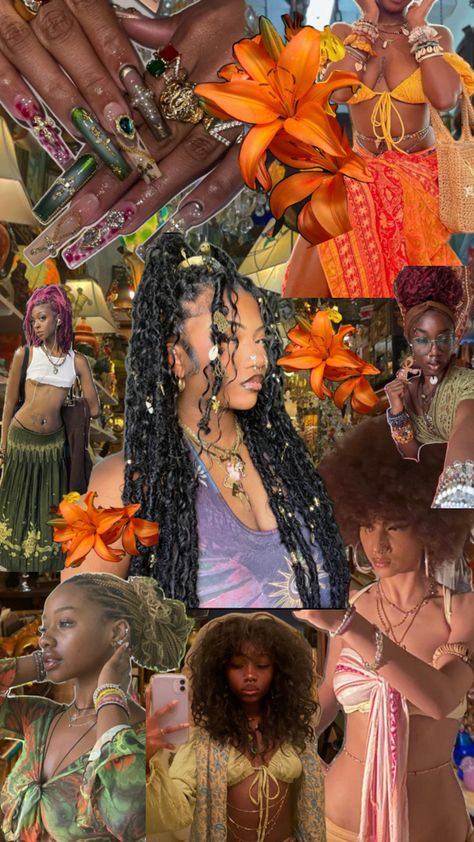 earthystyle earthyblackgirls green orange braids blackwomen aesthetic Earthy Rnb Aesthetic, Boho Braids Outfit, Earthy Girls Aesthetics, Earthy Outfits Summer Boho, Earthly Girl Aesthetic, Earthy Baddie Aesthetic, Black Earthy Girl Aesthetic, Boho Black Women Aesthetic, Earthy Boho Aesthetic