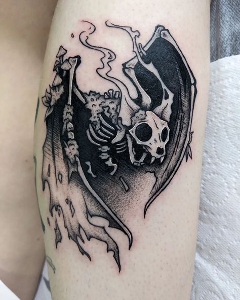 Sammy on Instagram: “bat spirit! awesome custom piece for @jayannescarano 🦇 done at @black_forest_tattoostudio #tattoo #apprentice #tattooapprentice #custom…” Tattoo Cover Up Ideas, Cover Up Ideas, Funky Tattoos, Wicked Tattoos, Spooky Art, Tattoo Cover Up, Creepy Tattoos, Tatuaje A Color, Tattoo Apprentice