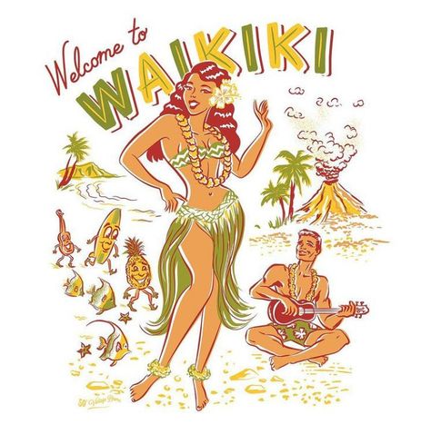 Welcome To Waikiki, Custom Paper Dolls, Transport Illustration, Scifi Illustration, Vehicle Illustration, Tiki Bars, Tiki Bar Decor, Tiki Lounge, Tiki Art