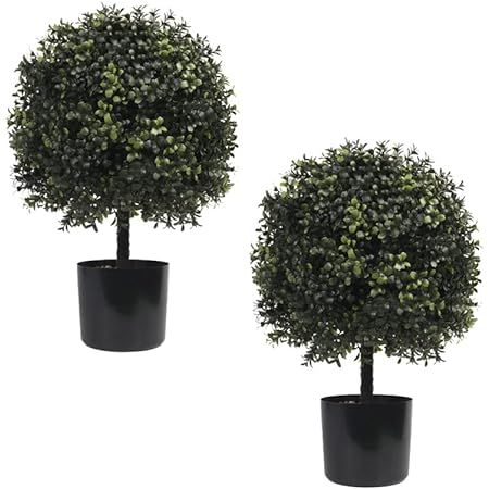 Amazon.com - ECOLVANT Two 20''T Artificial Boxwood Topiary Ball Tree UV Resistant Potted Plants Artificial Flower Buds Tree for Indoor Outdoor Home Garden (2, Brown Flowers) Ball Topiary, Boxwood Tree, Outdoor Topiary, Boxwood Plant, Porch Outdoor, Boxwood Balls, Topiary Tree, Porch Plants, Topiary Plants