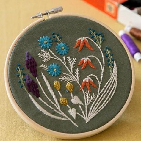 Piece - Wildflower Embroidery Kit Kahki (PHC-082-1) Wildflower Embroidery, Handmade Holiday Gifts, Hand Embroidery Kit, Sewing Needles, Japanese Embroidery, Crochet Cross, Tote Storage, Sewing Needle, Embroidery Needles