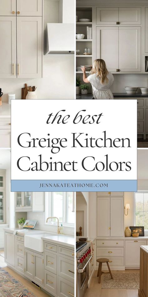 Looking for the perfect greige kitchen cabinets shade? This article covers 15 beautiful paint colors from top brands like Sherwin Williams and Benjamin Moore for a modern greige kitchen look. With neutral kitchen cabinets options, these best greige kitchen cabinets colors will transform your space with stylish greige cabinets that add warmth and elegance. Kitchen Cabinet Paint Colors 2024, 2024 Kitchen Cabinet Trends Color, Greige Cabinets, Kitchen Cabinets Colors, Beautiful Paint Colors, Neutral Kitchen Cabinets, Best Greige Paint Color, Greige Kitchen Cabinets, Best Greige