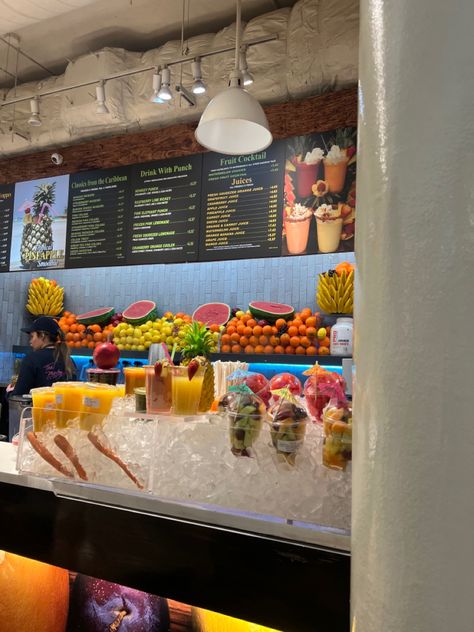 boston fruit store! Fruit Cocktail Drink, Juice Business, Fruit Store, Juice Cafe, Juice Bar Design, Fruit And Veg Shop, Juice Store, Juice Shop, Food Set Up