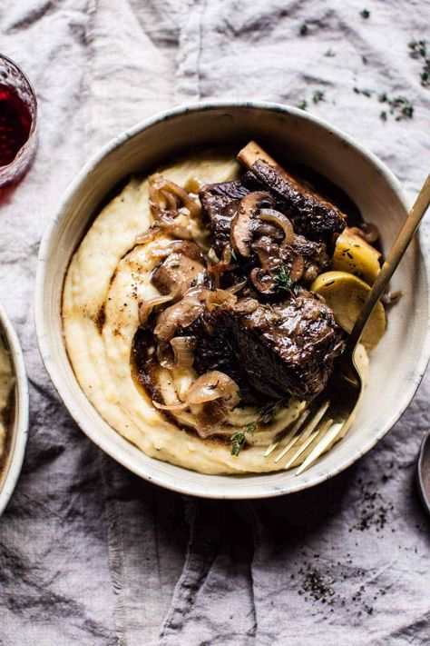 Crockpot Cider Braised Short Ribs with Sage Butter Mashed Potatoes - An easy way to serve up fall cozy comfort food at its best! Cider Braised Short Ribs, Crockpot Cider, Butter Mashed Potatoes, Half Baked Harvest Recipes, Sage Butter, Braised Short Ribs, Harvest Recipes, Half Baked, Beef Short Ribs