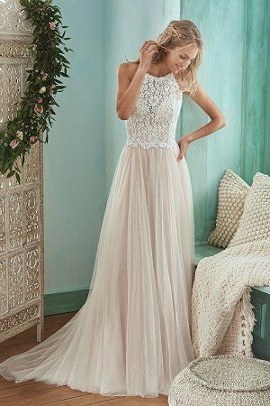 F201006 Halter Neckline Lace & English Net Wedding Dress Halter Wedding, Jasmine Bridal, Halter Wedding Dress, Wedding Dresses Princess Ballgown, Unconventional Wedding Dress, Aline Wedding Dress, Amazing Wedding Dress, Cute Wedding Dress, V Neck Wedding Dress