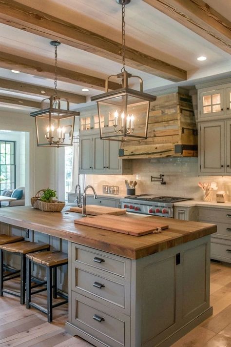 Pub Kitchen Design, Small Country Kitchen Designs, Farmhouse Barndominium Kitchen, Chop Block Kitchen Counters, Modern Western Kitchen Ideas, Barndo Interior Design, Barndominium Ideas Interiors Kitchen, Barndo Kitchen Ideas Farmhouse, Rustic Modern Home Design