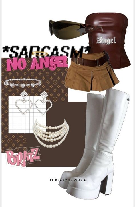 Bratz Core Aesthetic Outfits, Y2k Bratz Aesthetic Outfits, Bratz Aesthetic Outfit Ideas, Bratz Inspired Outfits Aesthetic, Bratz Outfit Aesthetic, Bratz Core Outfit, 2000s Outfits Grunge, Bratz Birthday Outfit, 2000s Stage Outfits