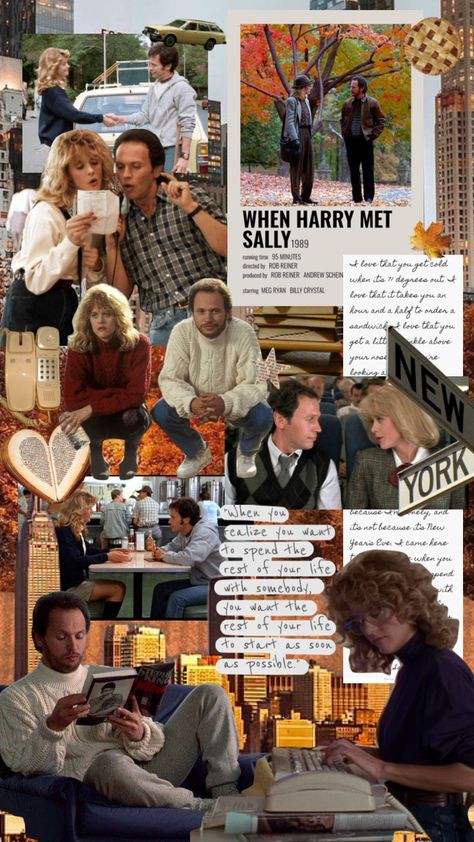 When Harry Met Sally Wallpaper, When Harry Met Sally Aesthetic Poster, 90s Rom Com Aesthetic, When Harry Met Sally Polaroid Poster, Fall Aesthetic Wallpaper Gilmore, Autumn Vibes Movies, Halloween Movie Collage Wallpaper, The Proposal Movie, Harry And Sally