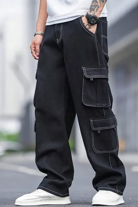 Men's Casual Multi Pocket Pants, Chic Street Style Cargo Jeans Hombre Aesthetic, Street Style Cargo, Aesthetic Guy Outfits, Daily Fits, Jeans Outfit Men, Men's Cargo Pants, Pants Outfit Men, Cargo Pants Outfit, Xmas List